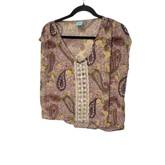 H.I.P Happening in the present M Boho Fairy Y2K Floral Paisley Lace Blouse‎ - Picture 1 of 7